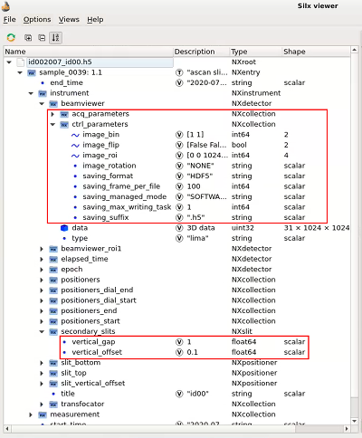 silx metadata screenshot